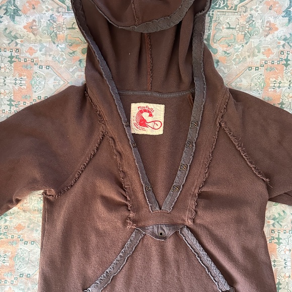 Free People Brown Thermal Half-Sleeve Hoodie, L - Picture 2 of 10